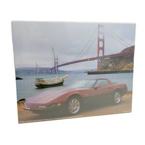Vintage Corvette Classic Car At San Francisco Golden Gate Bridge Art Print 10x8
